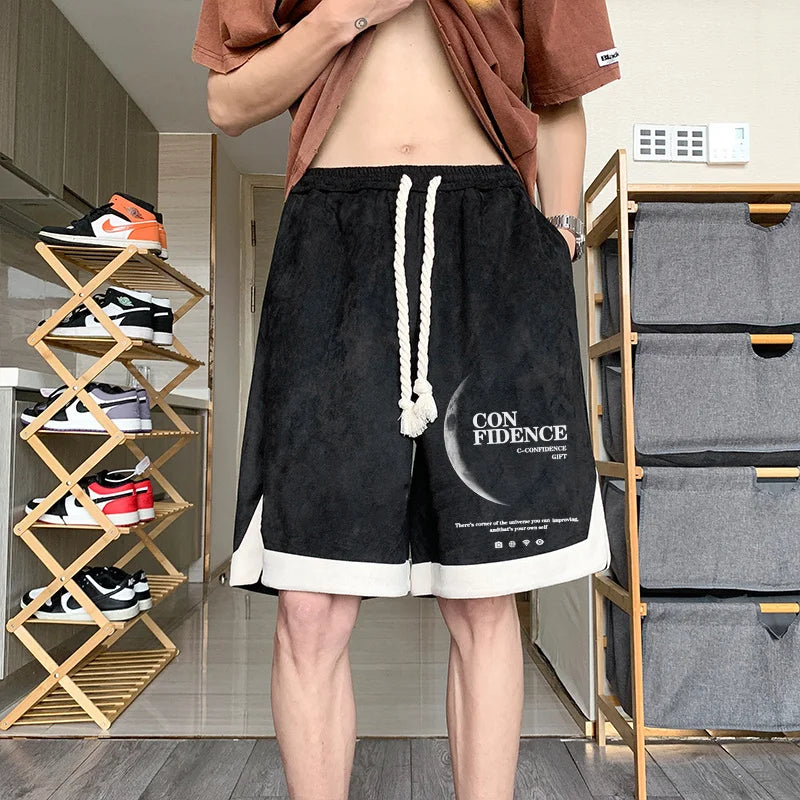 summer letter print suede shorts mens basketball training baggy short sweatpants new streetwear patckwork gym y2k bermudas unique joggers style 3286