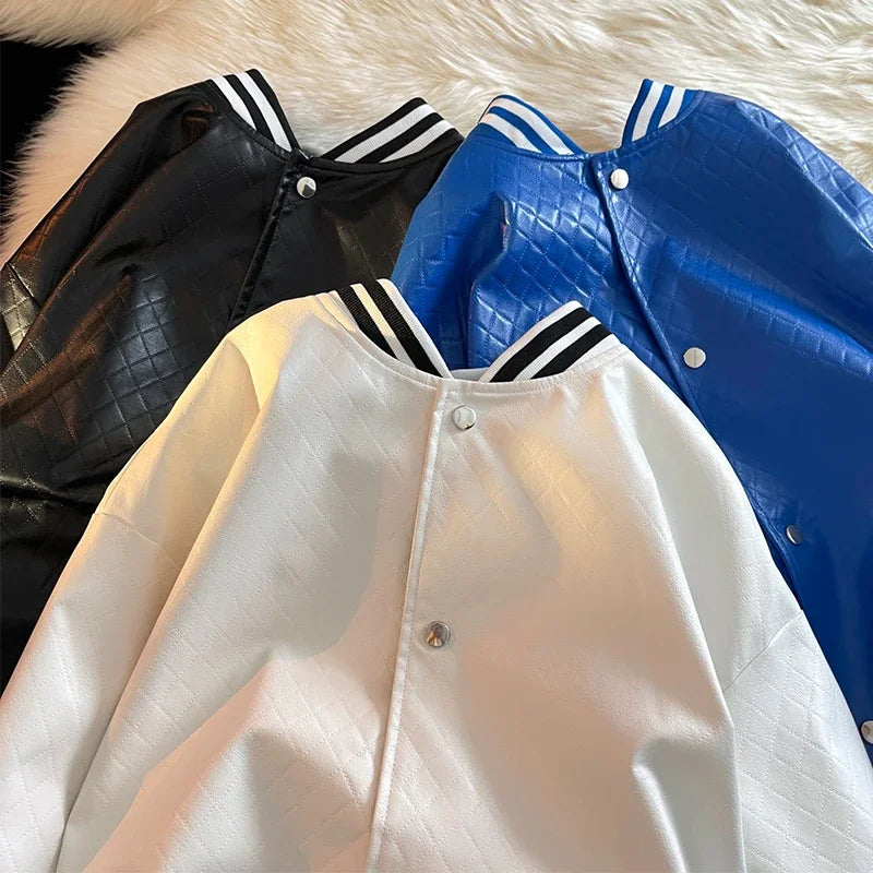 popular unisex basuball jacket fashion solid color lozenge pattern bomber jacket comfortable casual female clothing menswear bottoms