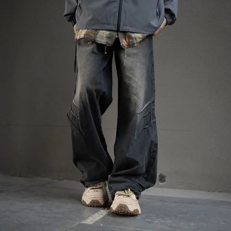 hip hop american trend retro straight leg washed denim jeans spring and autumn high street couple loose wide leg casual pants vintage washed jeans