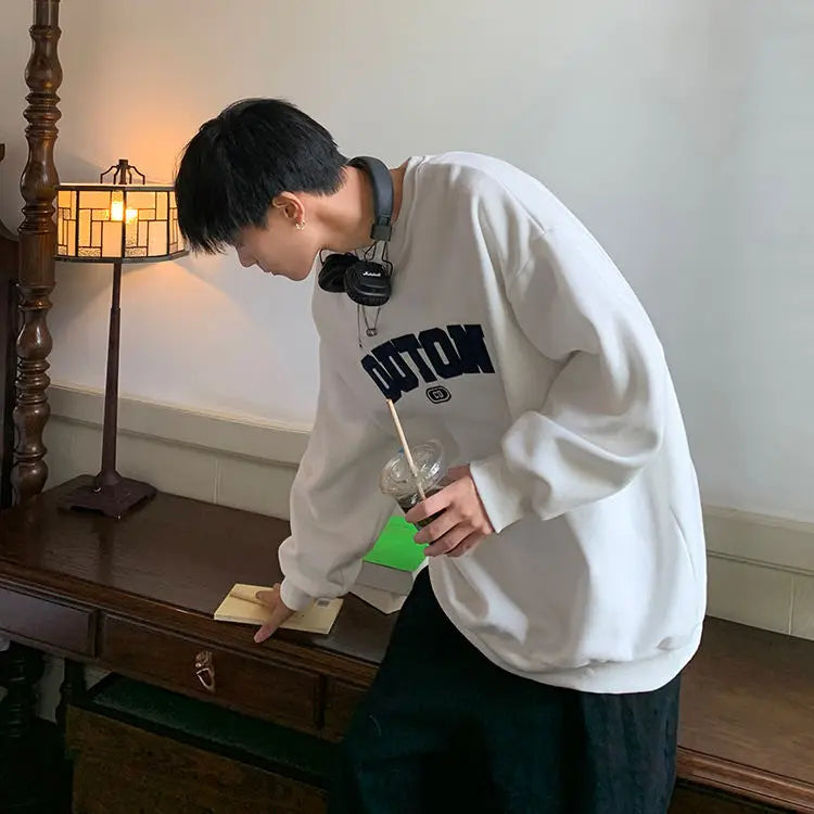 Trendy and Personalized Korean Round Neck Sweatshirt Men Spring Autumn New Y2K Thickened Trendy Brand Long-sleeved Top Jacket Street King Limited