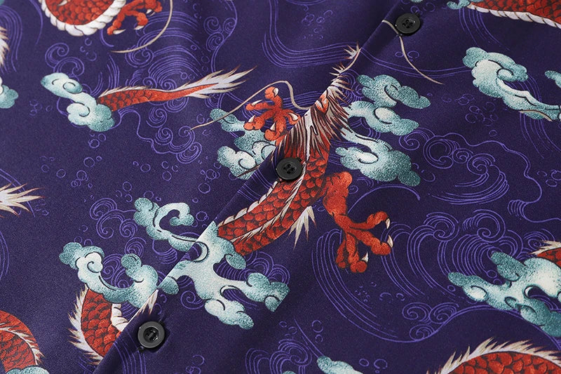 Men Dragon Print Chinese Style Shirt Casual Short Sleeve Hawaiian New Summer Shirts Hip Hop Streetwear Loose Top Harajuku Shirts Street King Limited