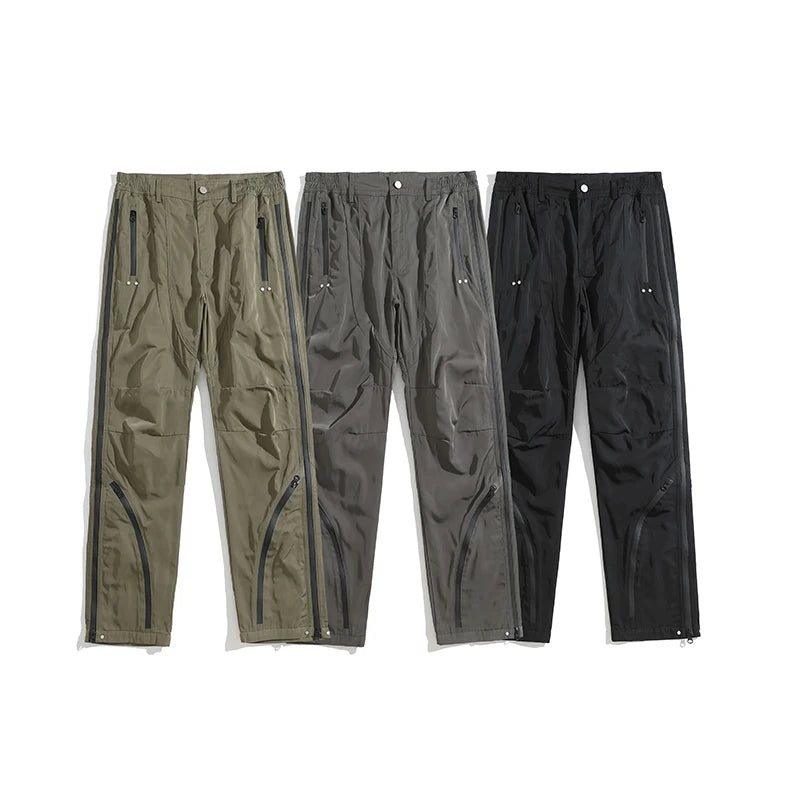 Vibe Style Nylon Rubber Pressing Joggers Men's Urban Streetwear Fashionable Adjustable Zipper Up Functional Cargo Trousers Street King Limited
