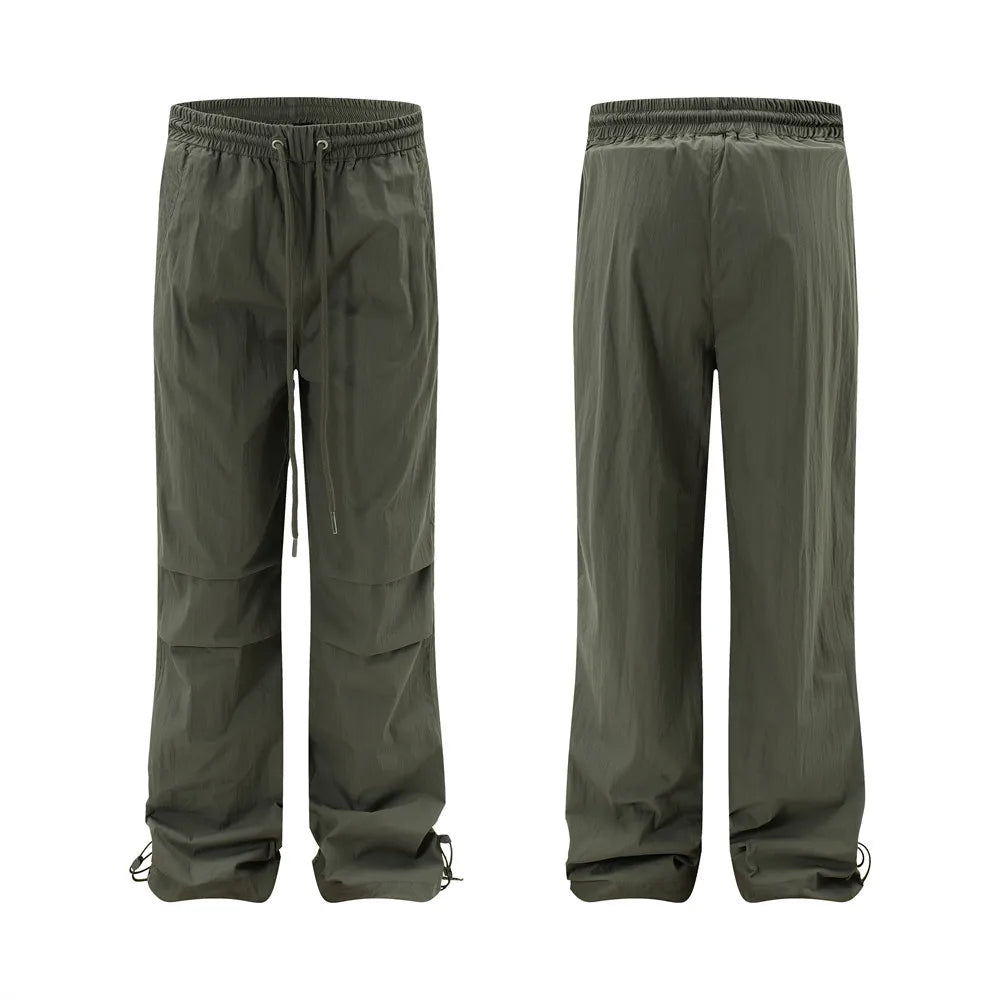 Men Solid Color Pants Y2K Pleated Joggers Baggy Pants Hip Hop Casual Drawstring Waist Quick Drying Trousers Street King Limited