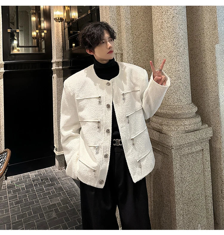 multi zipper sequin woolen jacket men french retro fashionable casual christmas jacket spring autumn coat stage show clothing unique default style 1457