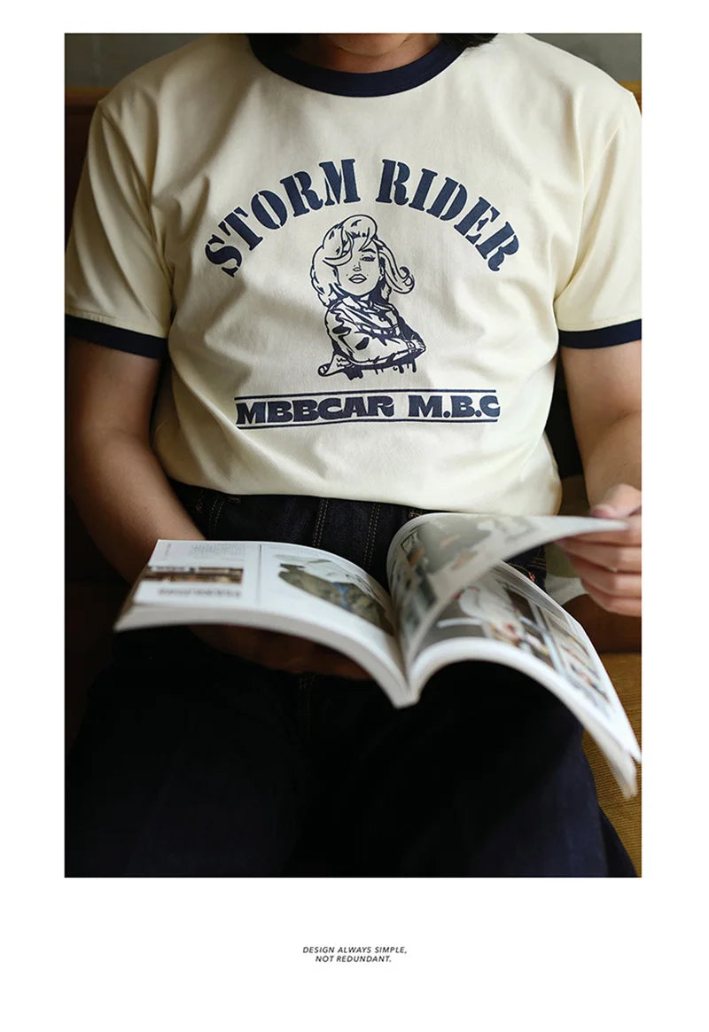 Summer Classical Monroe Retro Men's Short-sleeved T-shirt 100% Cotton Color Contrast Printing Round Neck T-shirt Street King Limited