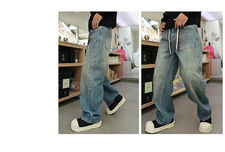 mens american streetwear fashion loose casual hip hop vintage denim baggy jeans pants man wide leg trousers y2k jeans men unique jeans style 2193