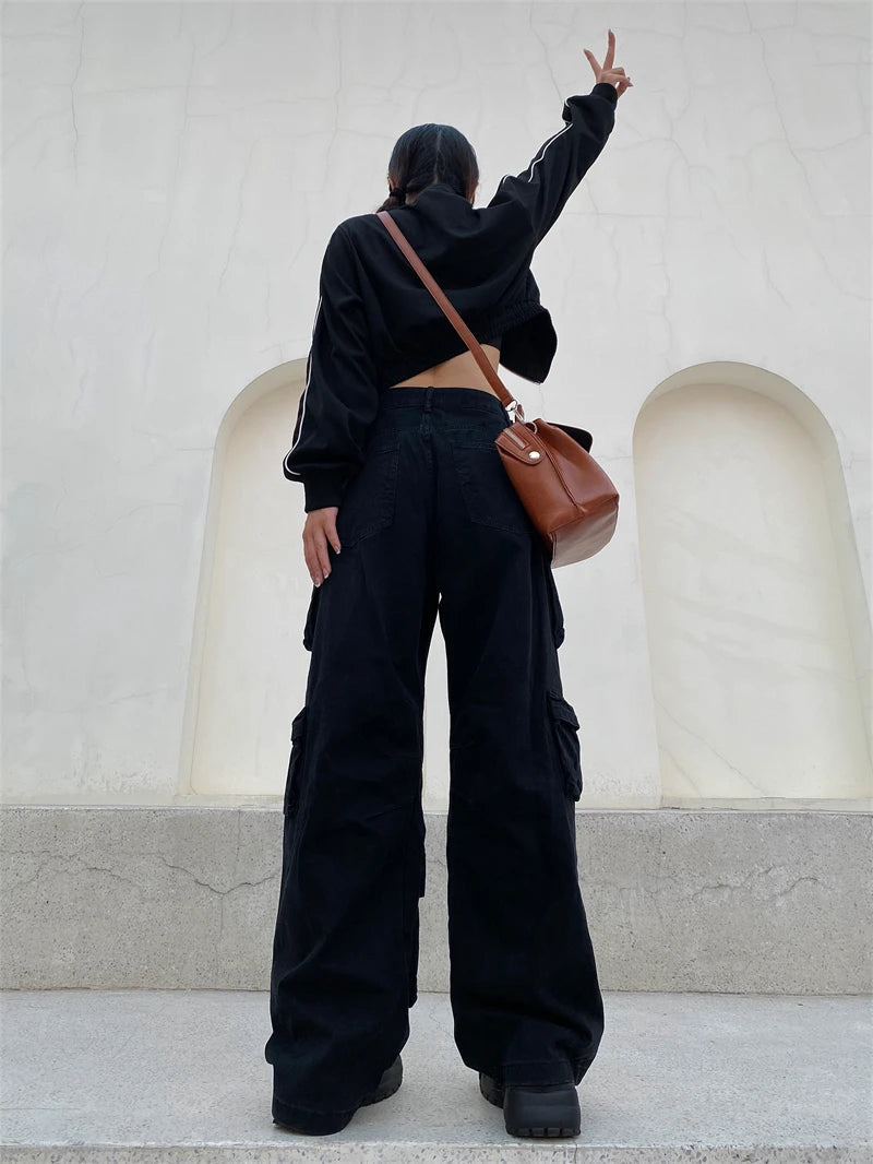 unisex hip hop pants retro cargo pant streetwear multi pockets zipper harajuku joggers new casual loose straight baggy trousers unique joggers style 1056