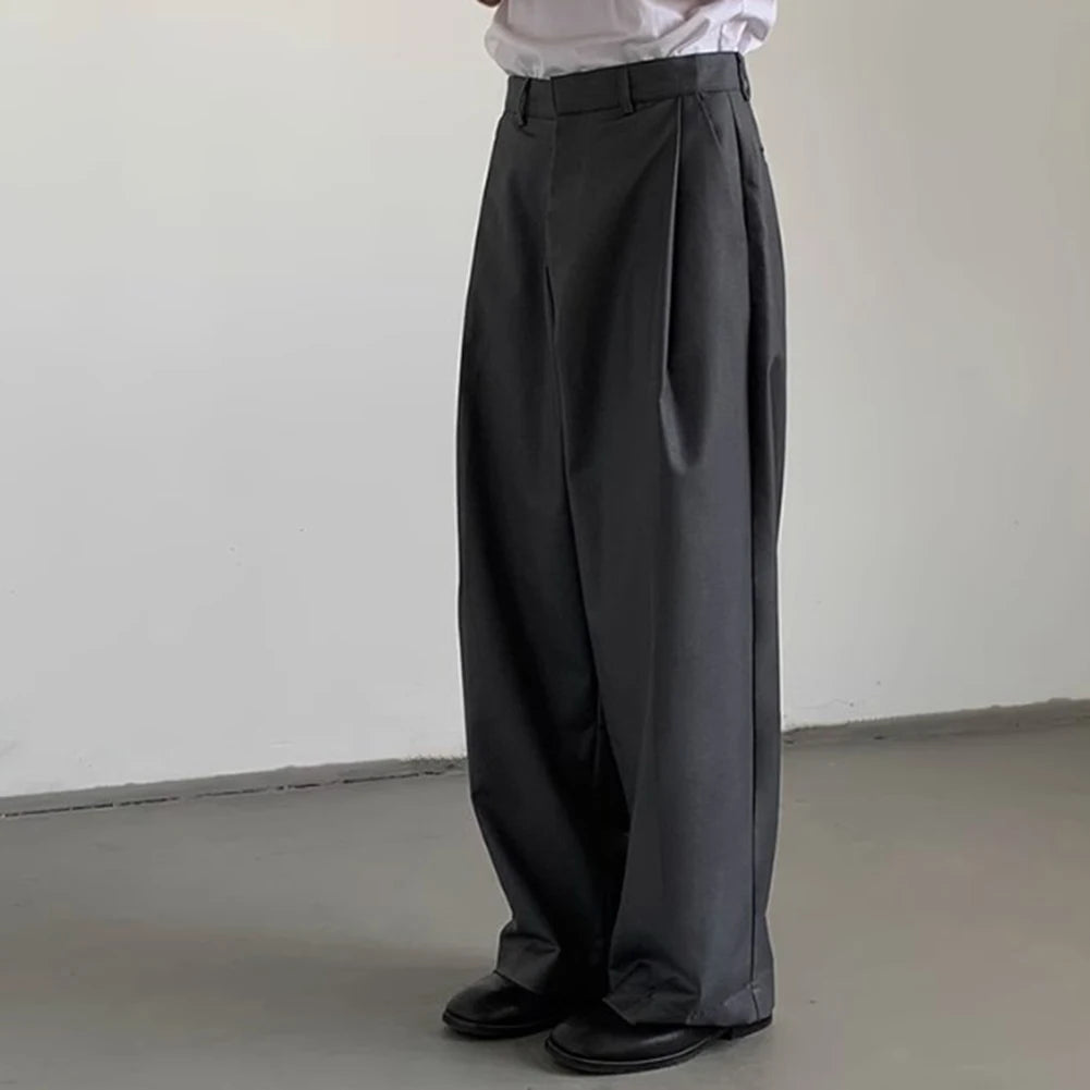 mens straight tube ice silk pants casual slacks youth thin wide leg pants business summer pants soft vintage trousers unique default style 985