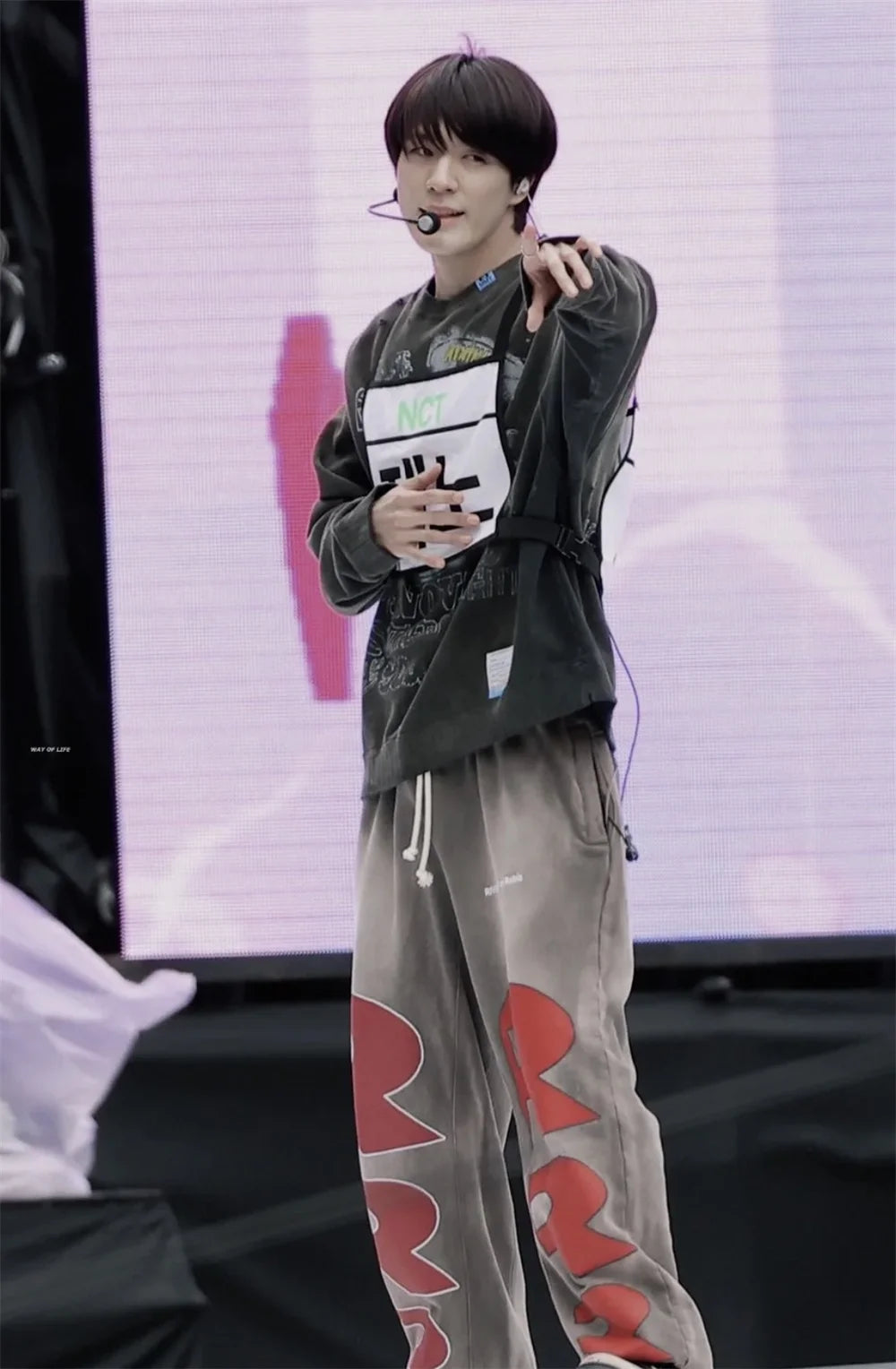 RRR123 24FW Sunshine Wash Brown Flower Grey Loose Drawstring Feet Guard Pants Street King Limited