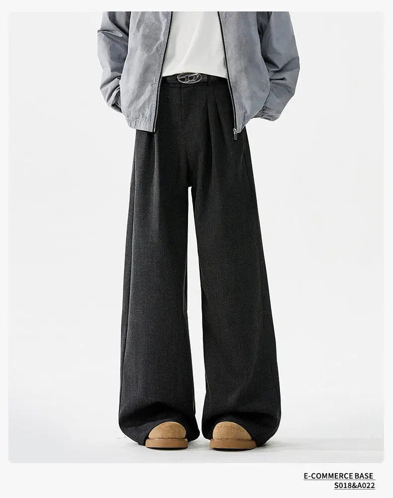 men loose casual korean streetwear fashion vintage straight wide leg suit pants trousers cityboy baggy pants unique default style 1617