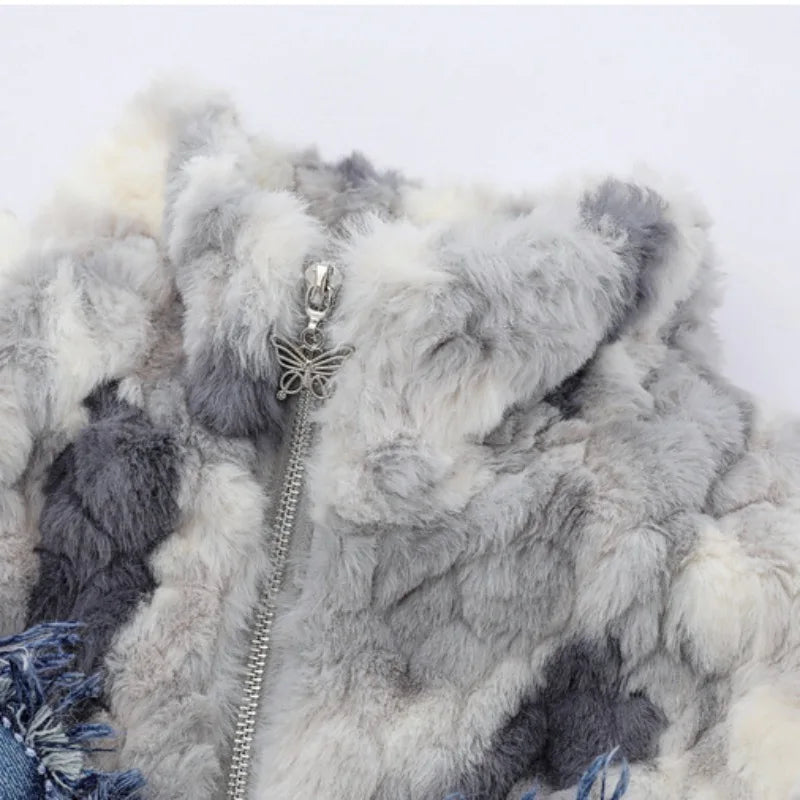 mens hip hop fleece jackets coats patchwork butterfly stand collar jacket parka zipper warm hairy jacket coat outerwear hipster clean everyday pants