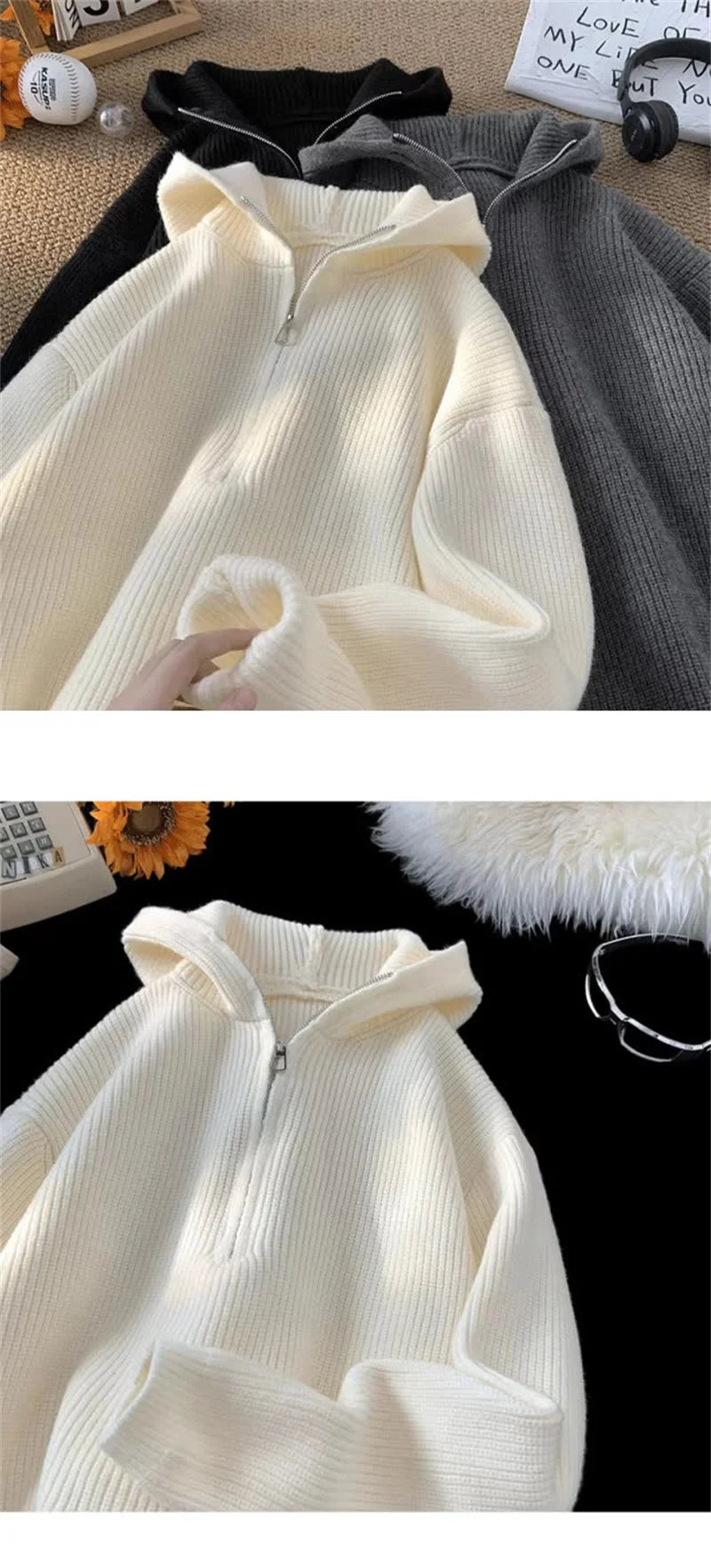 New Half Zipper sweater Knitted Sweater For Men Y2K Vintage Long Sleeve