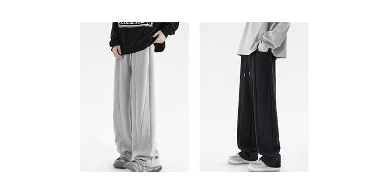 winter mens gray thickened straight leg sweatpants 2025 high street baggy drape pants korean fashion y2k casual trousers unique joggers style 140