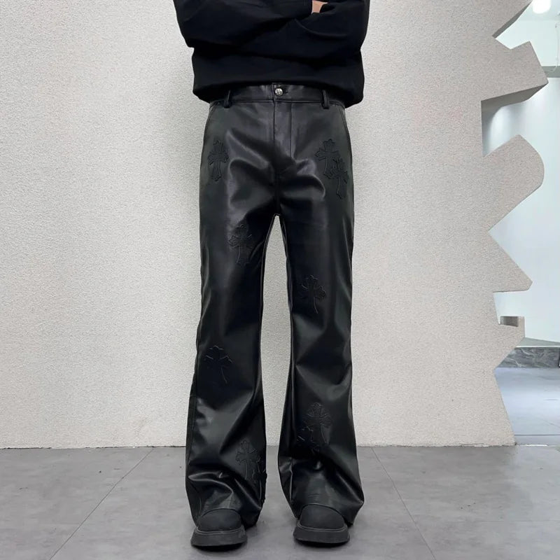 pu leather pants men streetwear fashion hip hop punk gothic vibe casual faux leather pant man boyfriend motorcycle trousers unique default style 2921