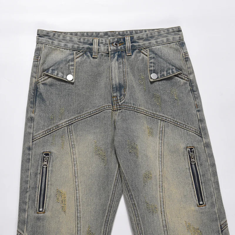 hip hip streetwear denim straight pants mens harajuku retro washed cotton casual zipper joggers jeans trousers pants jean men unique joggers style 1082