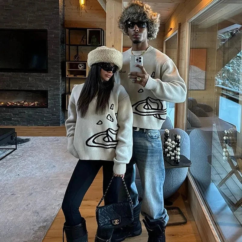 Traf-2024 Women's Sweater zssiibo Official Website Autumn and Winter New Y2K Printed Pattern Couple's Hoodie Women's Wear Street King Limited