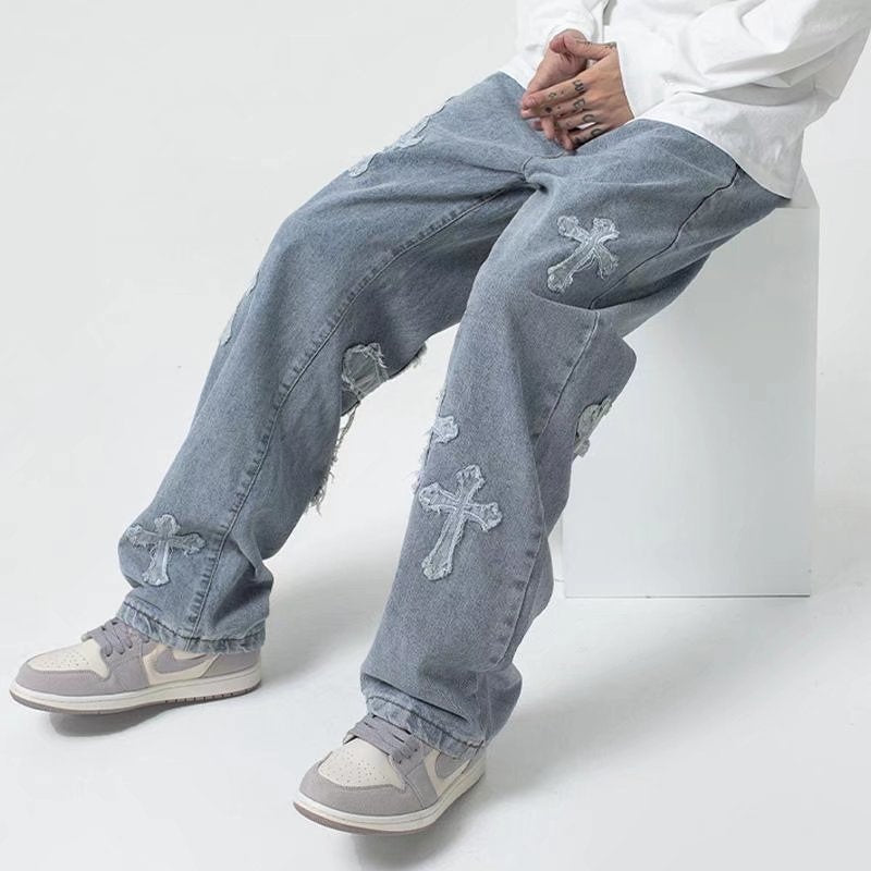 "Hearts" Streetwear Hip Hop Unisex Denim Pants Daulet Apparel