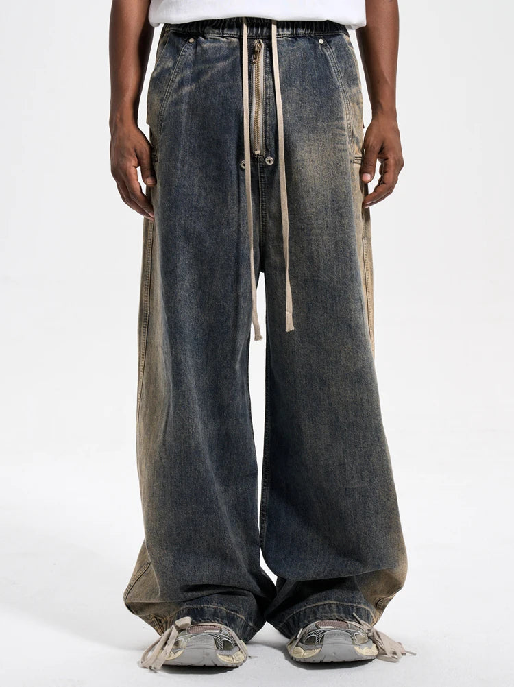 mens high street loose denim jeans casual straight retro washed jeans hip hop streetwear casual wide legs joggers baggy jeans unique joggers style 1853