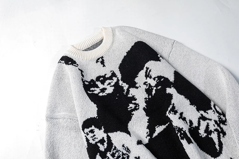 Hip Hop Punk Knitted Oversized Sweater Mens Autumn Winter O-neck Long Sleeve Pullover Streetwear Unisex Loose Sweaters Clothing Street King Limited