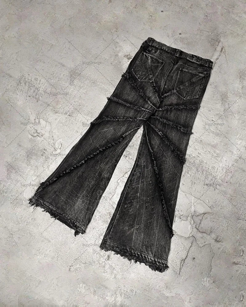 2023 street retro raw edge high waist skinny jeans mens y2k fashion casual loose versatile distressed wide leg jeans womens unique jeans style 1589