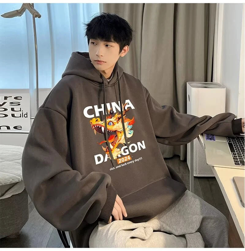 2024 New China Dragon Graphic Hoodies Men Hip Hop Streetwear Hoodie Sweatshirt Harajuku Fleece Printed Pullover Hoody Clothes Street King Limited