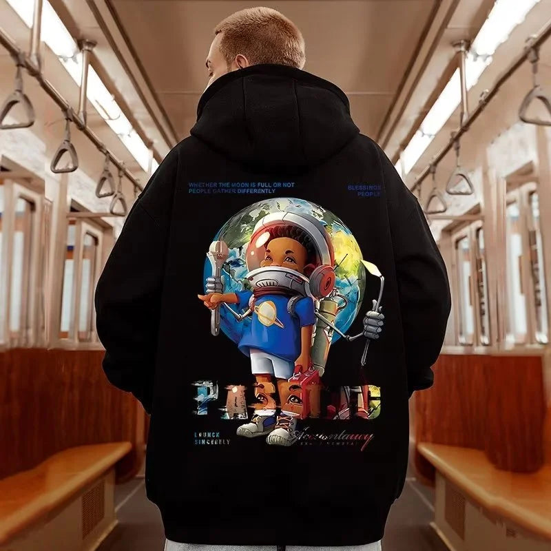 Autumn Anime Astronaut Boy Print Hoodie Sweatshirts Hombre Oversized Hip Hop Casual Fleece Hoody Y2K Vintage Streetwear Hoodies Street King Limited