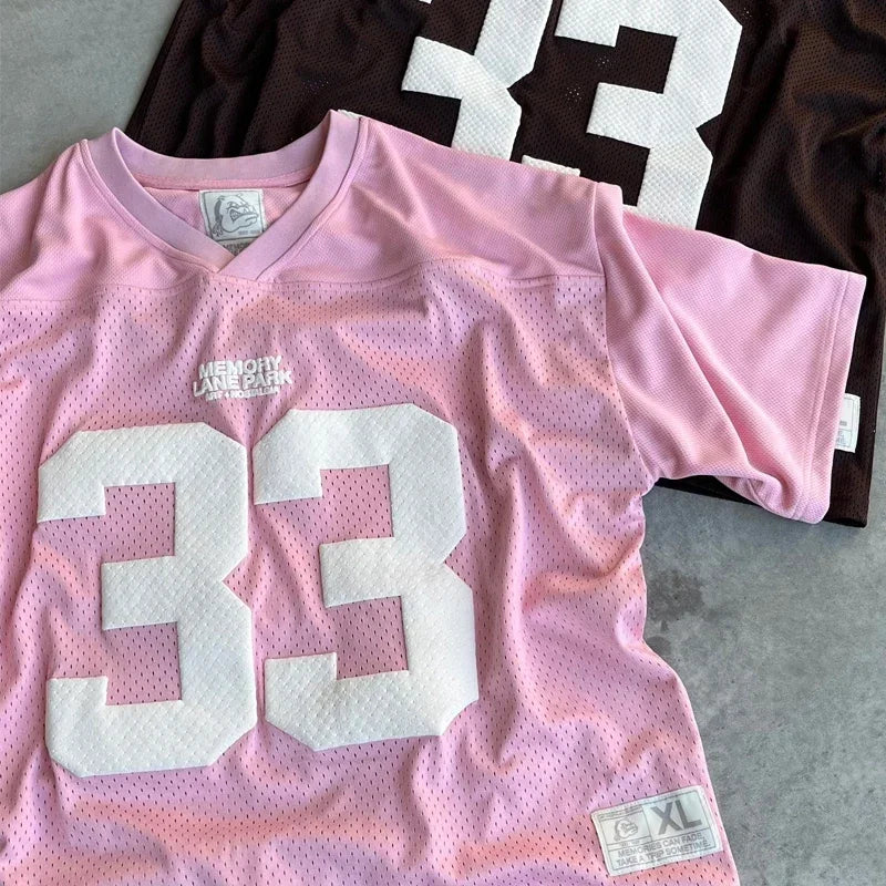 Trendy Ins Couple Sportswear Mesh Quick Oversize Pink 33 Jersey College Street Style T-shirt for Women Drying Football Y2k Tops Street King Limited