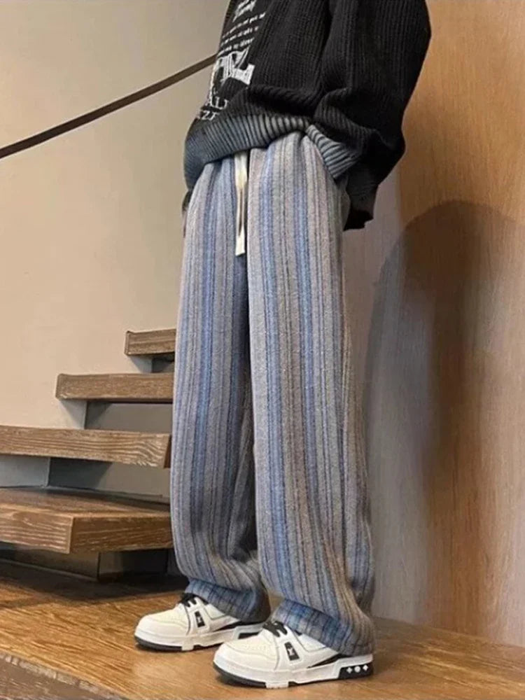autumn striped woolen straight leg pants for men classic y2k vintage baggy trousers new casual high street fashion sweatpants 1 unique joggers style 260