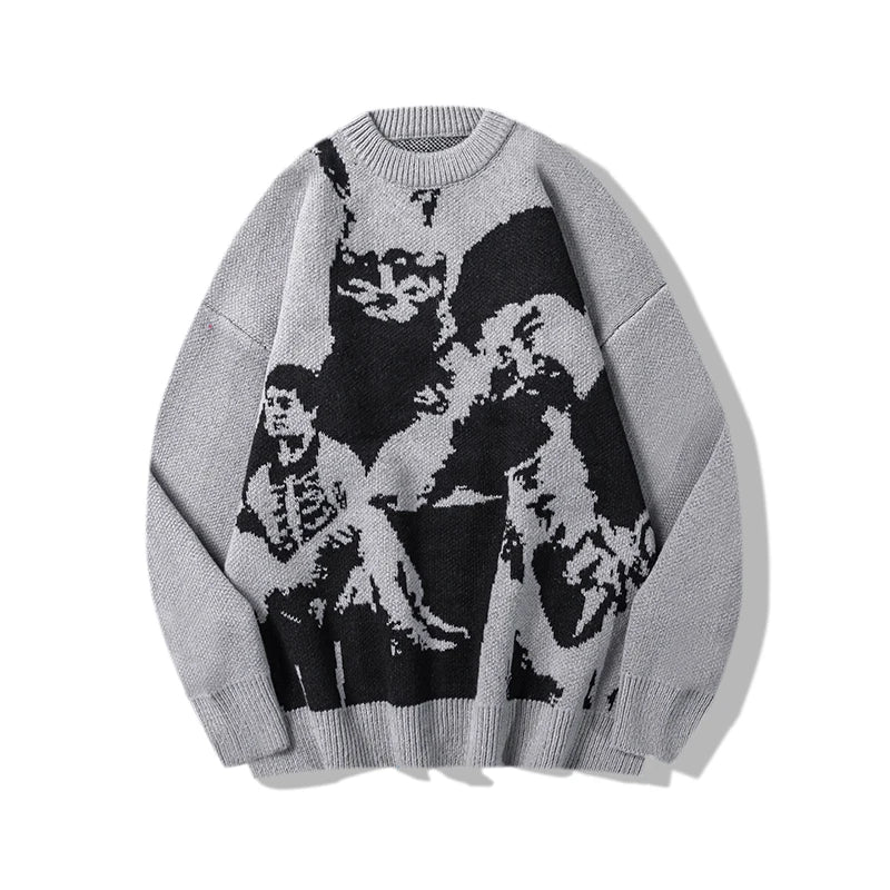 Hip Hop Punk Knitted Oversized Sweater Mens Autumn Winter O-neck Long Sleeve Pullover Streetwear Unisex Loose Sweaters Clothing Street King Limited