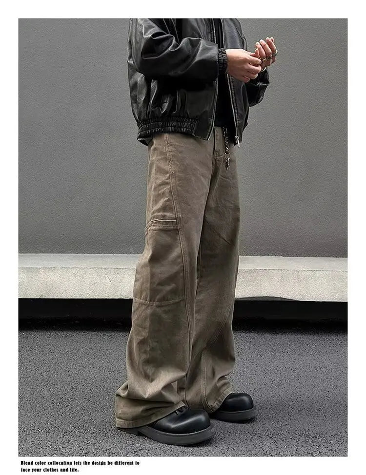 american high street retro men and women trendy straight work pants couple spring and autumn hip hop loose casual pants y2k unique default style 801