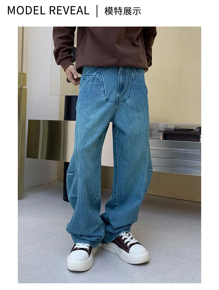cityboy splice fashion brand jeans men streetwear hip hop vibe loose casual straight washed denim baggy jeans pant man trousers unique jeans style 2545