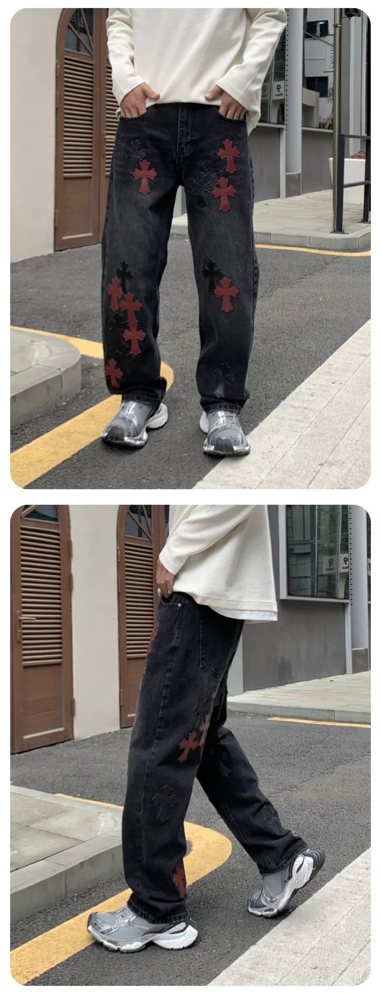 men embroidery streetwear brand fashion hip hop loose casual straight motorcycle denim jeans pant cityboy y2k jeans trousers urban skinny jeans