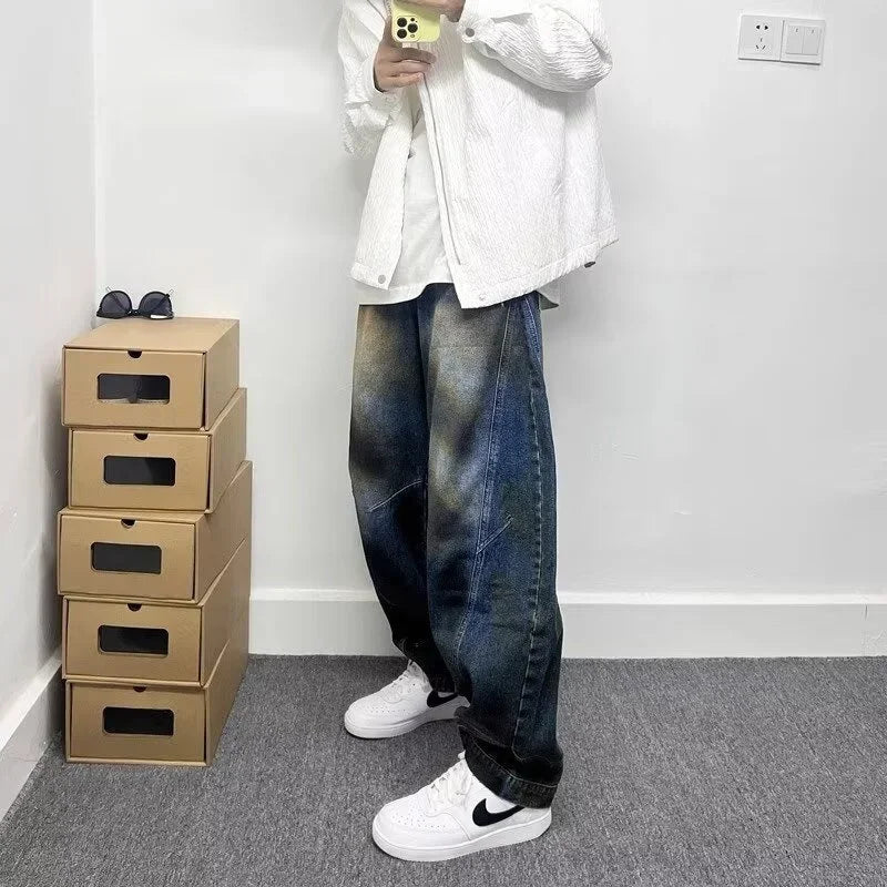autumn hip hop graffiti painted baggy jeans mens y2l streetwear wide leg denim pants punk fashion distressed gradient jean stacked flare jeans