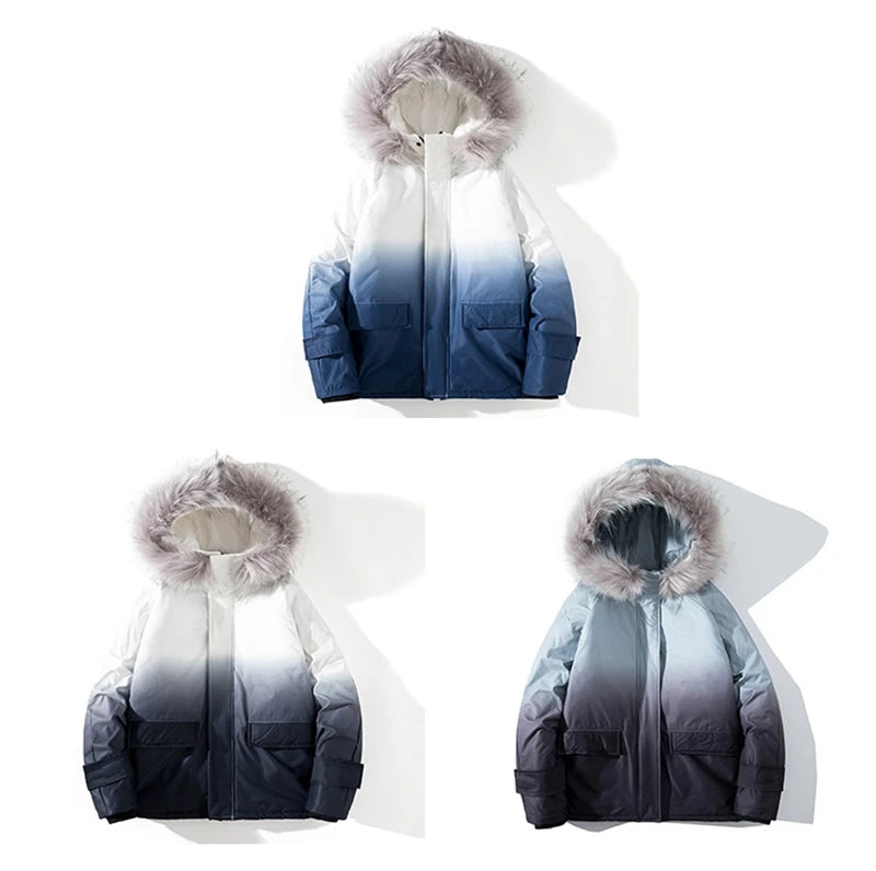 rainbowtouches winter warm gradient parkas men women streetwear thick jackets coat fashion harajuku hoody fur collar coats unique default style 4385