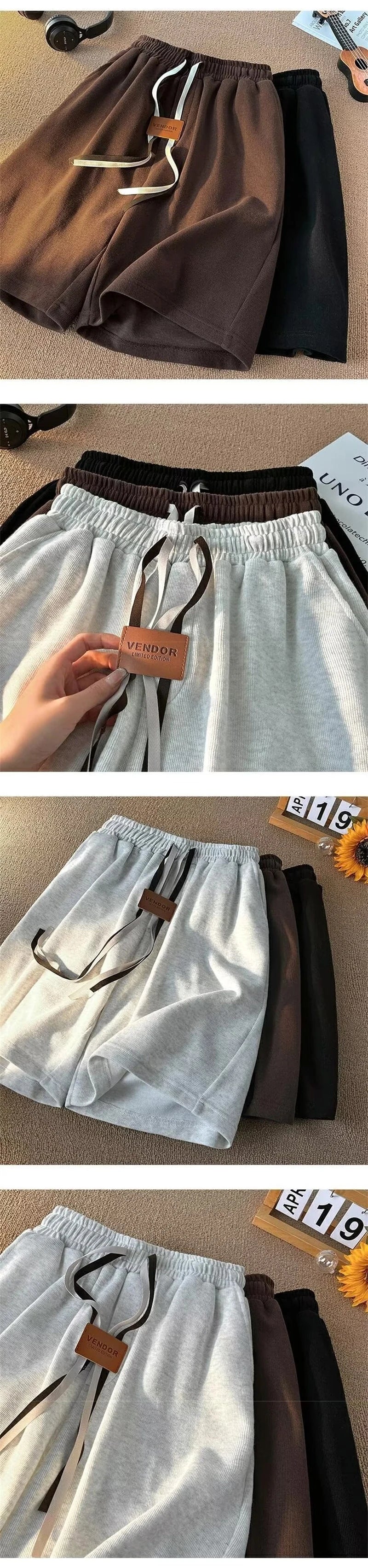 summer y2k shorts for men casual gym basketball baggy short sweatpants appliques drawstring solid color bermuda masculina unique joggers style 3777