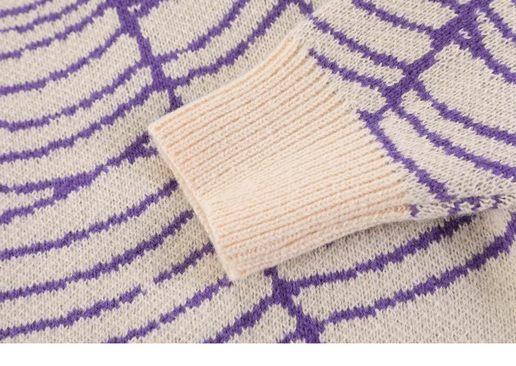 2023 Men Streetwear Sweater Hipster Spider Web Graphic Hip Hop Knitted Sweater Casual Loose Pullover Sweater Black Purple Street King Limited