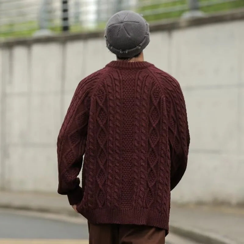 Thicken Japanese Retro Sweater Mens 2024 New College Couples Casual Warm Round Neck Pullover Red Simplicity Knitted Jacket Street King Limited