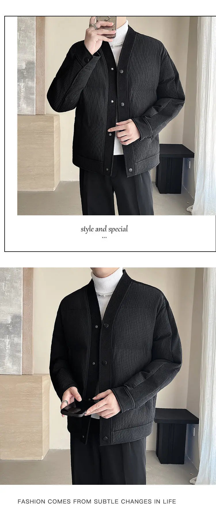 Men's Winter Collarless Woolen Splice Cotton-padded Jacket Men Business Casual Fashion Loose Warm Parkas Coat Thicken Jacket Street King Limited