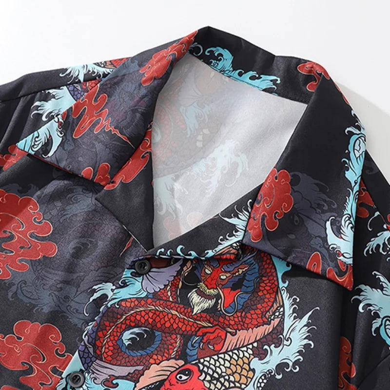 Streetwear Dragon Print Hawaiian Shirt Mens Hip Hop Harajuku Streetwear Button Up Dragon Print Hawaiian Shirt Mens Hip Hop Harajuku Streetwear Button Up Beach Shirt Chinese Style Short Sleeve Casual Tops Shirt Fashion Sweater Jacket With Graphic Design For Men