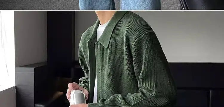 Trendy Korean Style Simple Green Sweater Retro Jacket Men's Sweater Trendy Casual Niche Y2K Street Hip-hop Jacket Tops Street King Limited