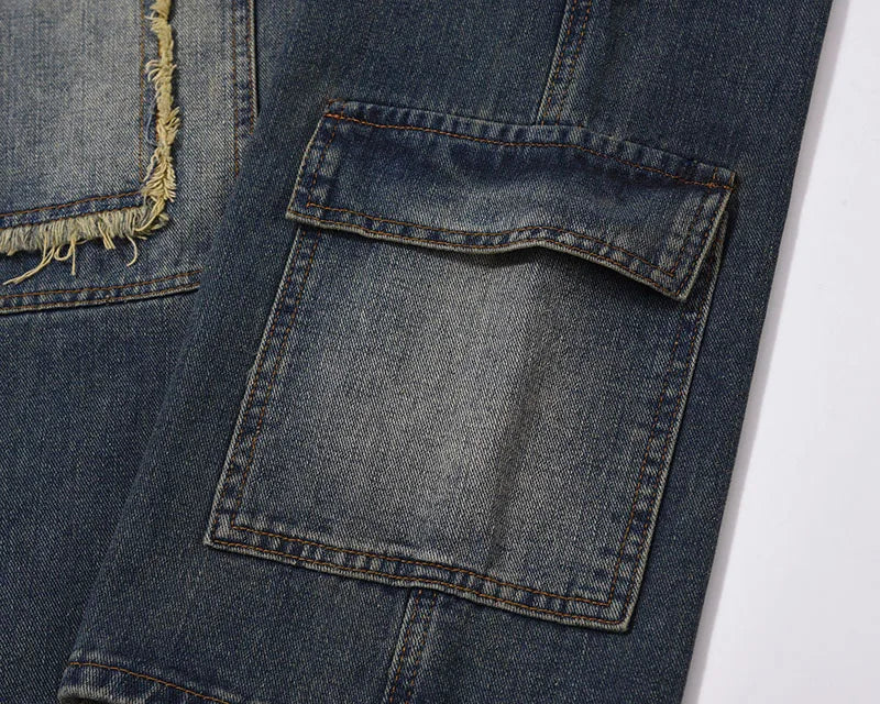 retro washed denim jeans destroyed ripped loose mens biker jeans side pocket fashion streetwear hip hop straight pants joggers unique joggers style 1207