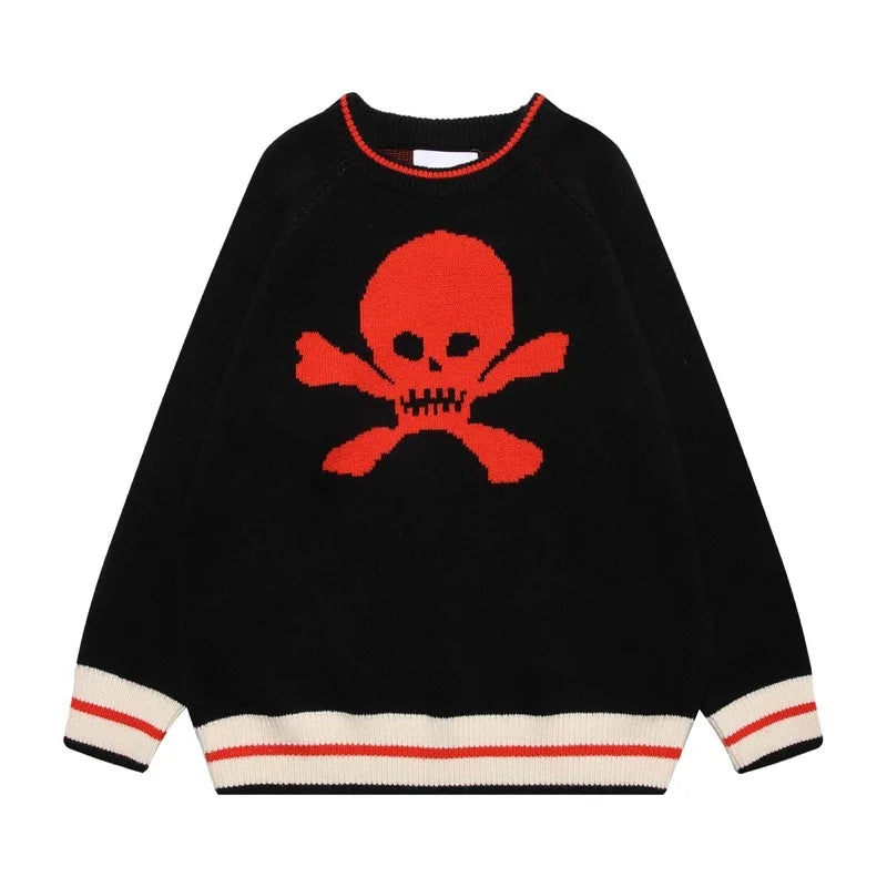 Hip Hop Knitted Sweater Mens Autumn Winter O-neck Skulls Pullover Streetwear Casual Warm Loose Sweaters Unisex Jumpers Knitwear Street King Limited