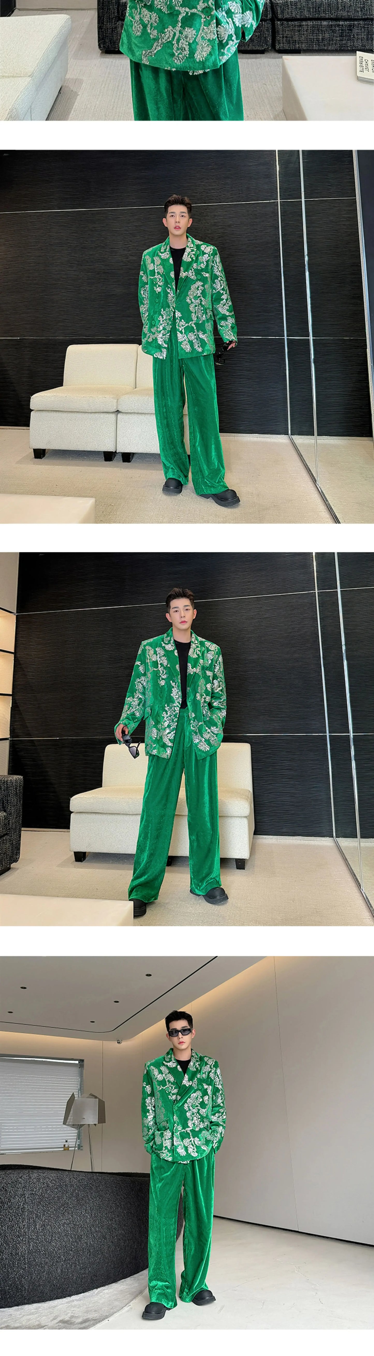men sequin embroidery velvet loose casual 2 pieces suits blazers jacket pant sets stage party dress suits performance costumes unique default style 2723