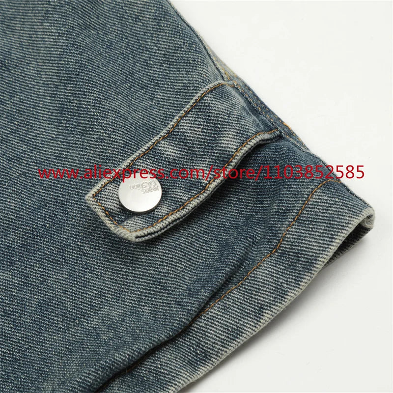 vintage mens long sleeved denim jacket high street oversized washed bone embedding tops clothing autumn winter 2024 heavyweight unique jeans style 1335