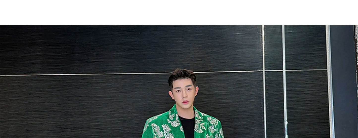 men sequin embroidery velvet loose casual 2 pieces suits blazers jacket pant sets stage party dress suits performance costumes unique default style 2724