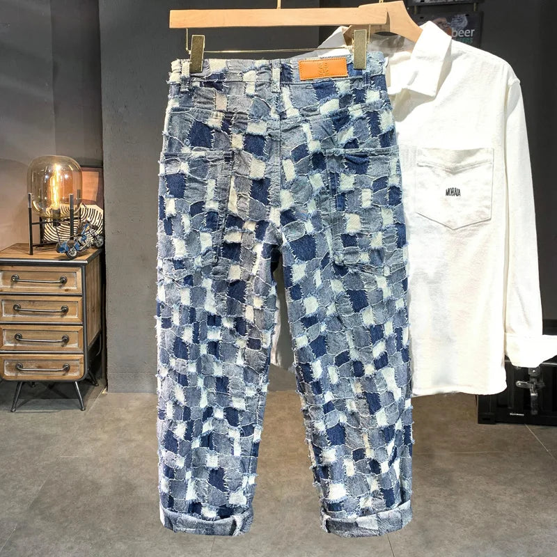men distressed washed denim streetwear brand hip hop loose casual motorcycle cargo jeans pant cityboy y2k trousers military streetwear pants