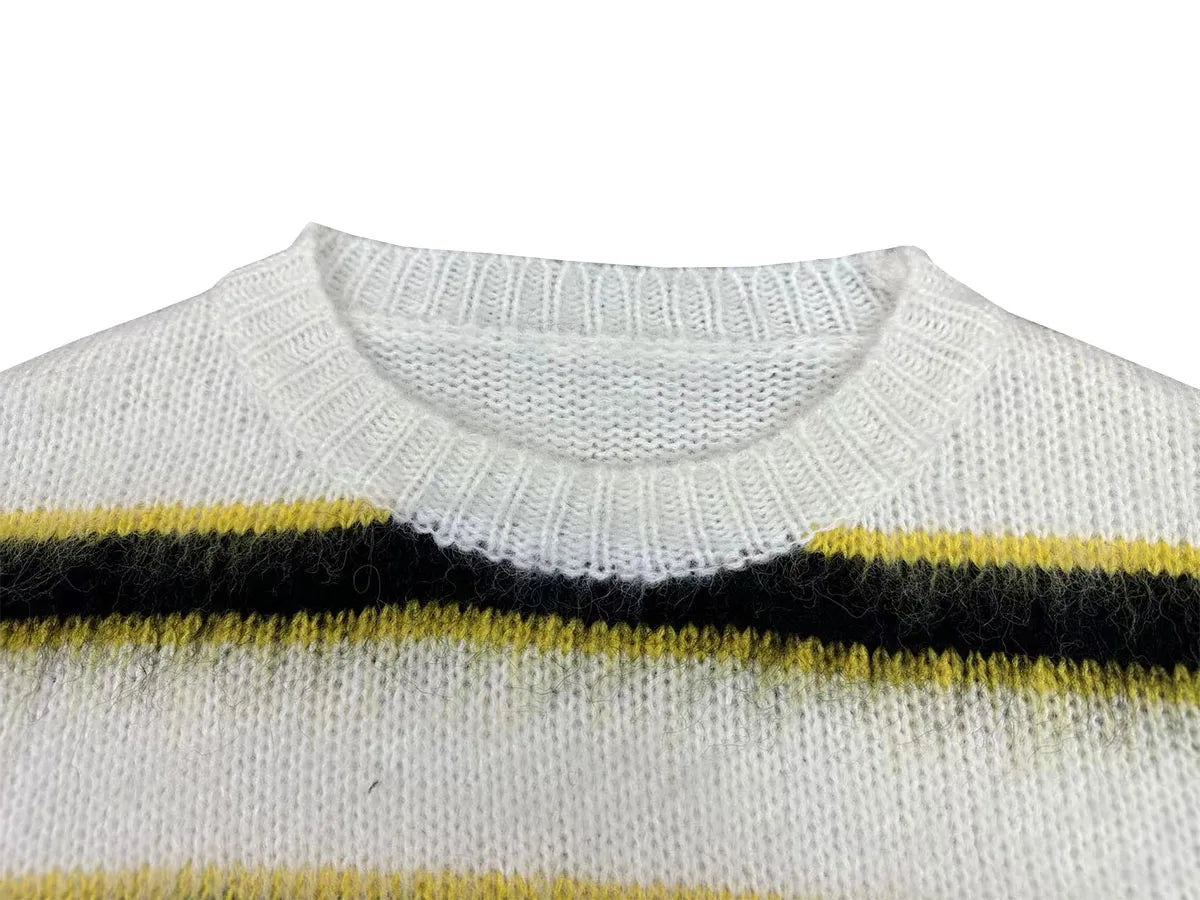 High Street Color Match Striped Autumn and Winter Woolen Sweater for Men and Women Patchwork Baggy Crew Neck Knitted Sweater Street King Limited