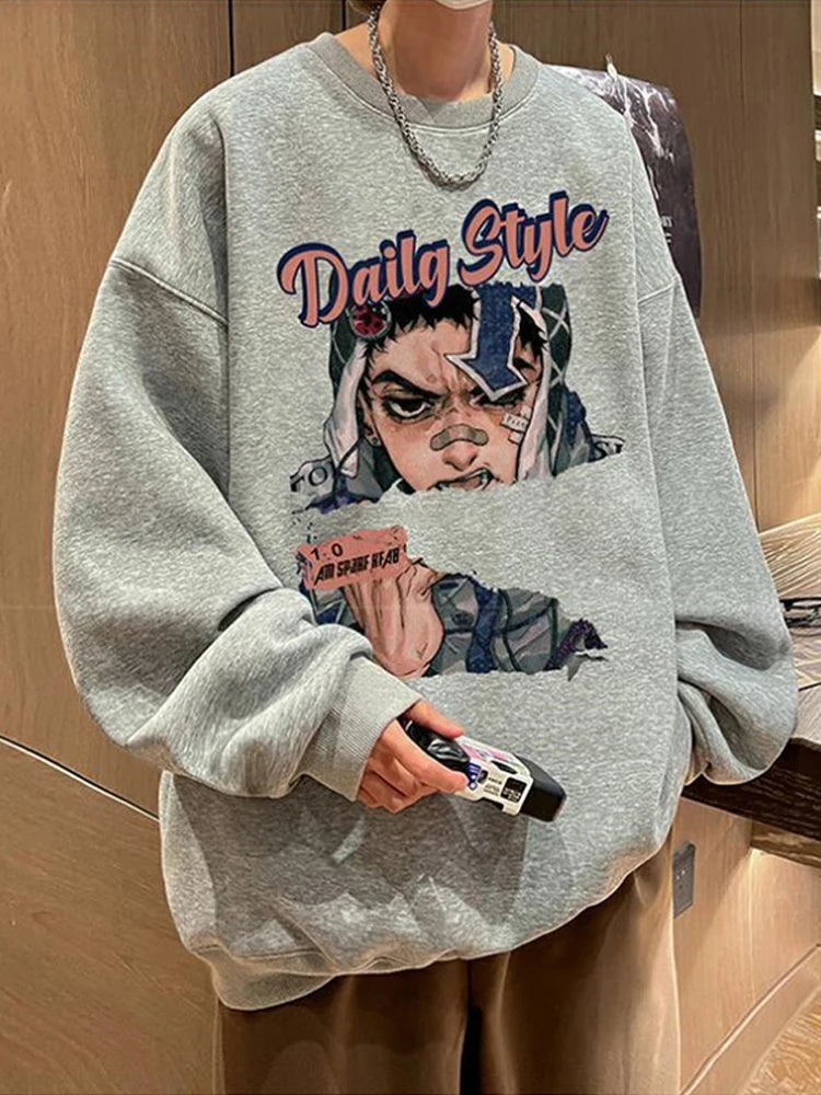 New Anime Boy Printed Men's Crewneck Sweatshirts Autumn Y2K Vintage Fleece Pullover Hoodies Streetwear Hip Hop Hoody Clothes Street King Limited