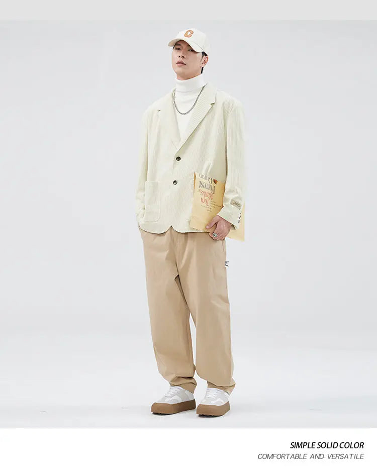 mens loose casual plus size fashion retro corduroy blazer jacket handsome man commuter business suit coat blazers outerwear unique default style 1215