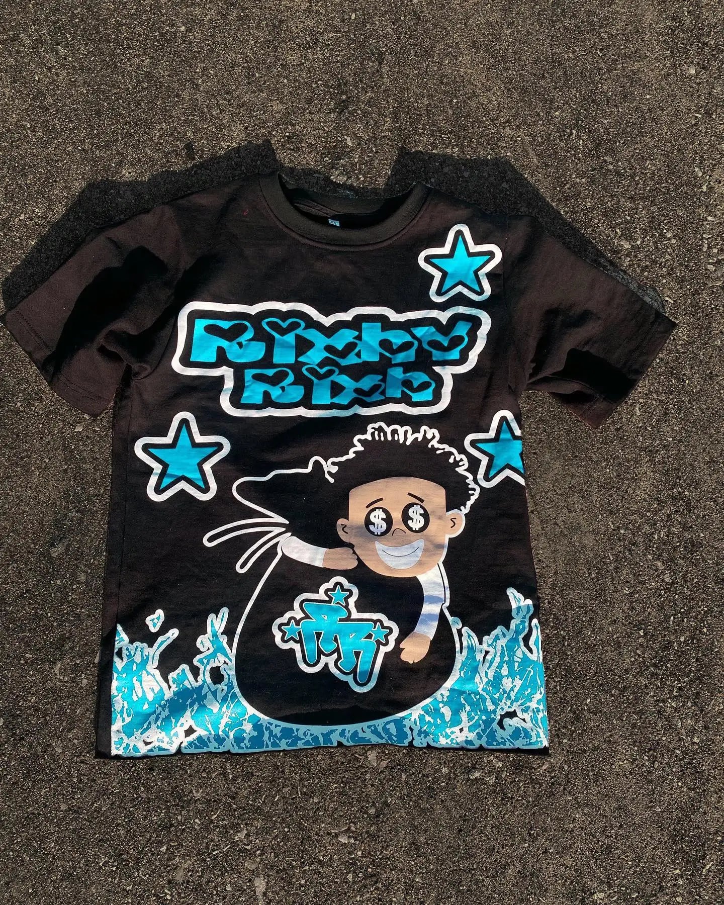 American cartoon letter pattern printed oversized round T-shirt men's Y2K street hip-hop versatile loose short-sleeved top Street King Limited